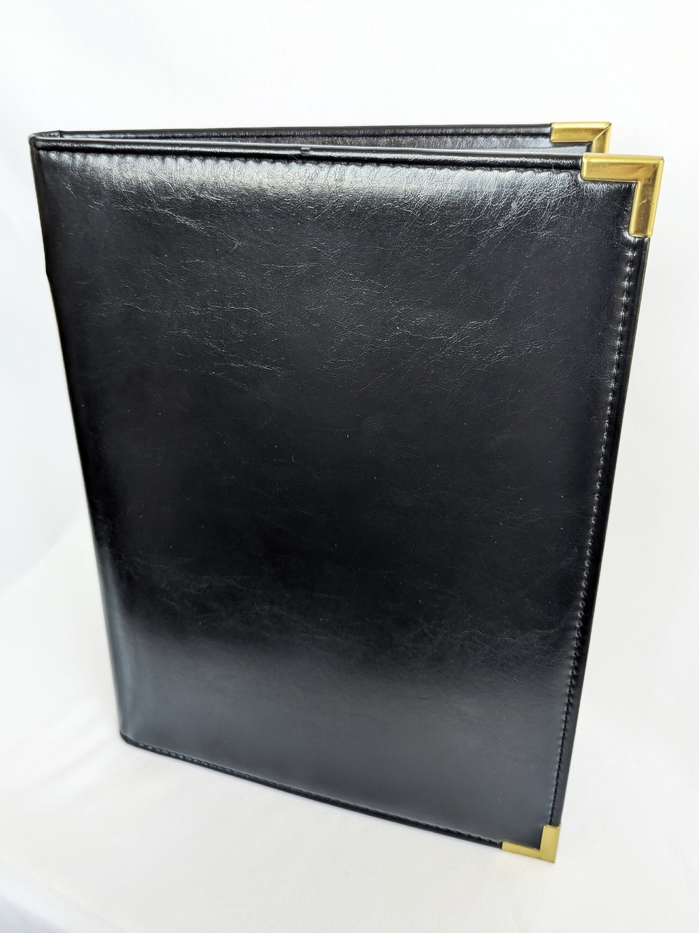 Vintage Black Genuine Leather Portfolio with Gold Corner Accents by AUREX